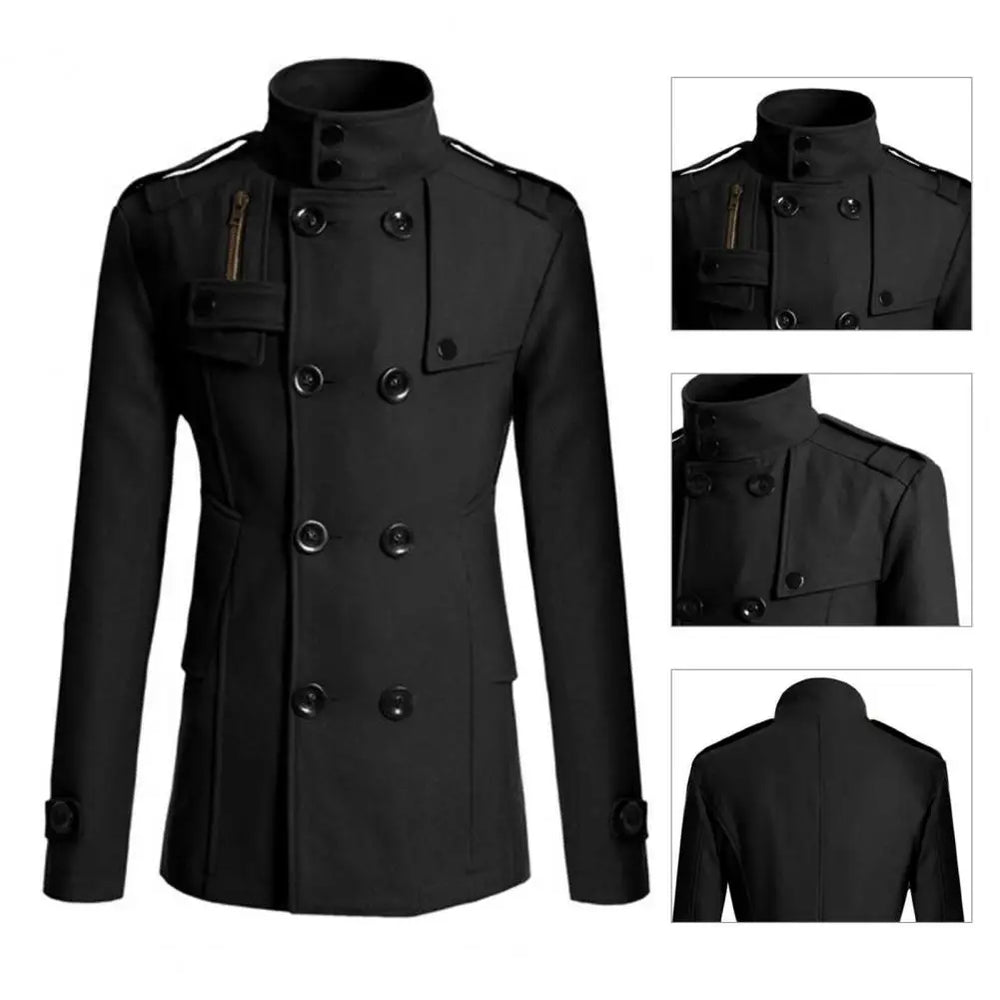 Coat Vintage Style Long Pea Coat Coat Men