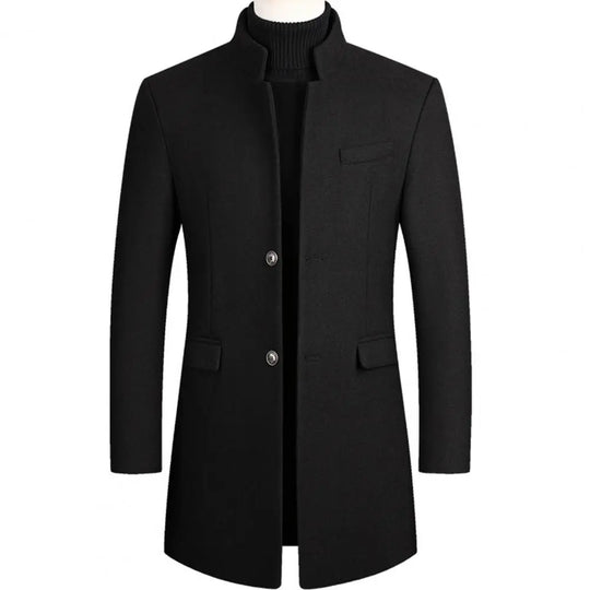 Coat Slim Wool Overcoat Black Coat Men