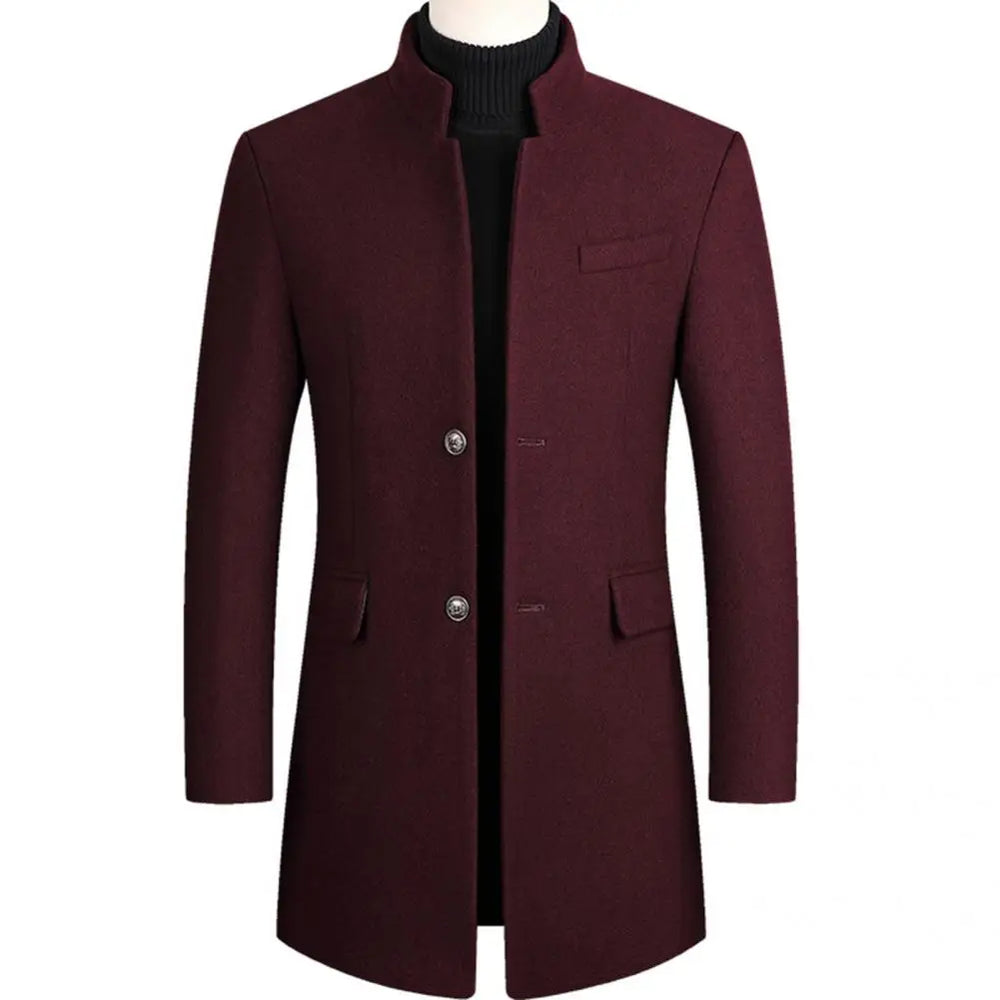 Coat Slim Wool Overcoat Wine Red Coat Men