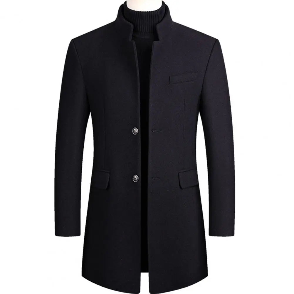 Coat Slim Wool Overcoat Navy Blue Coat Men