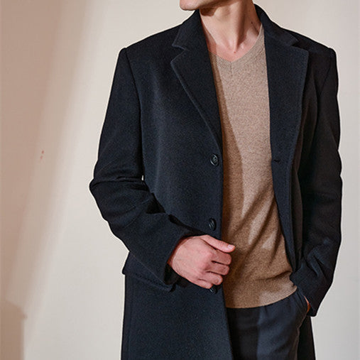 Coat Men's Thickened Cashmere Mid-length Coat Black Coat Men